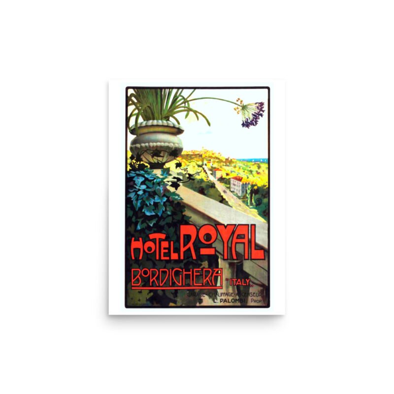 Vintage Italian travel ad poster for the Hotel Royal at Bordighera