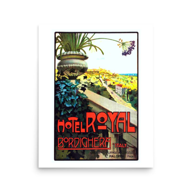 Vintage Italian travel ad poster for the Hotel Royal at Bordighera