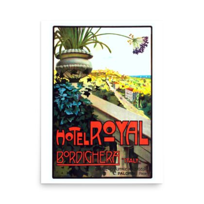 Vintage Italian travel ad poster for the Hotel Royal at Bordighera