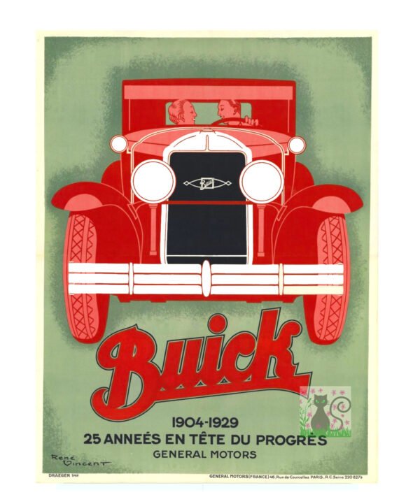 Vintage French Car Advert Poster, Buick Car Ad Print, General Motors Red Car Buick Poster