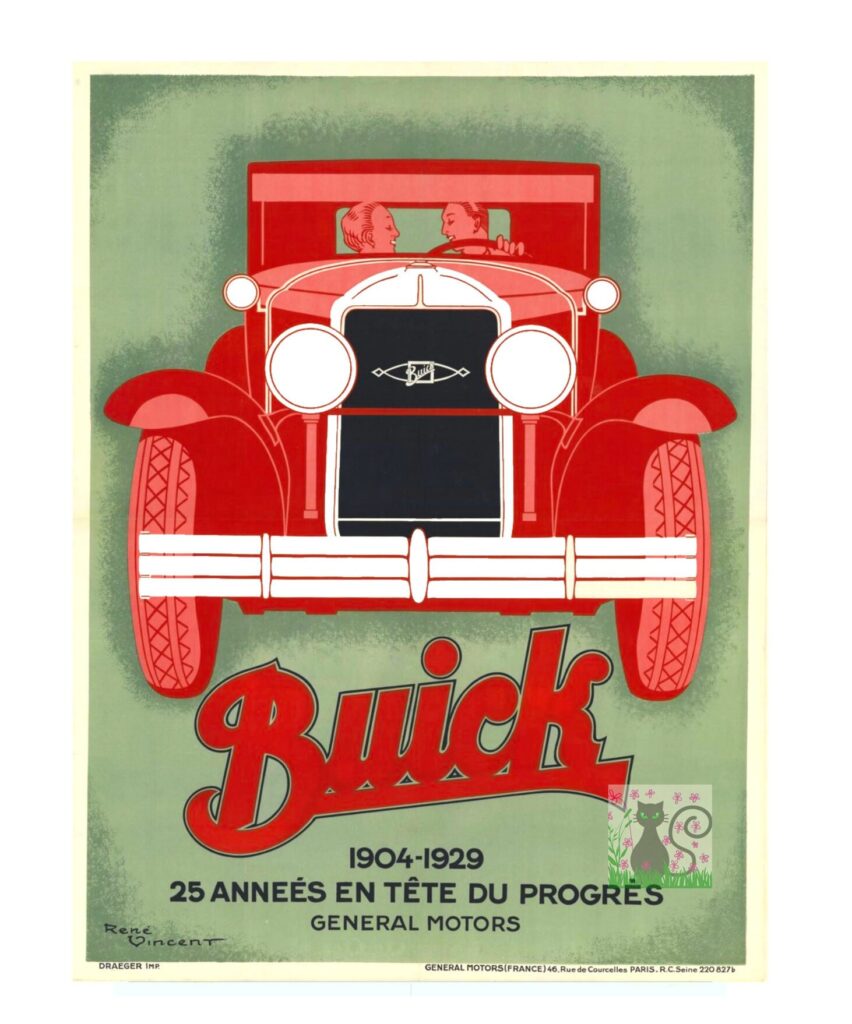 Vintage Red Buick poster, red Buick