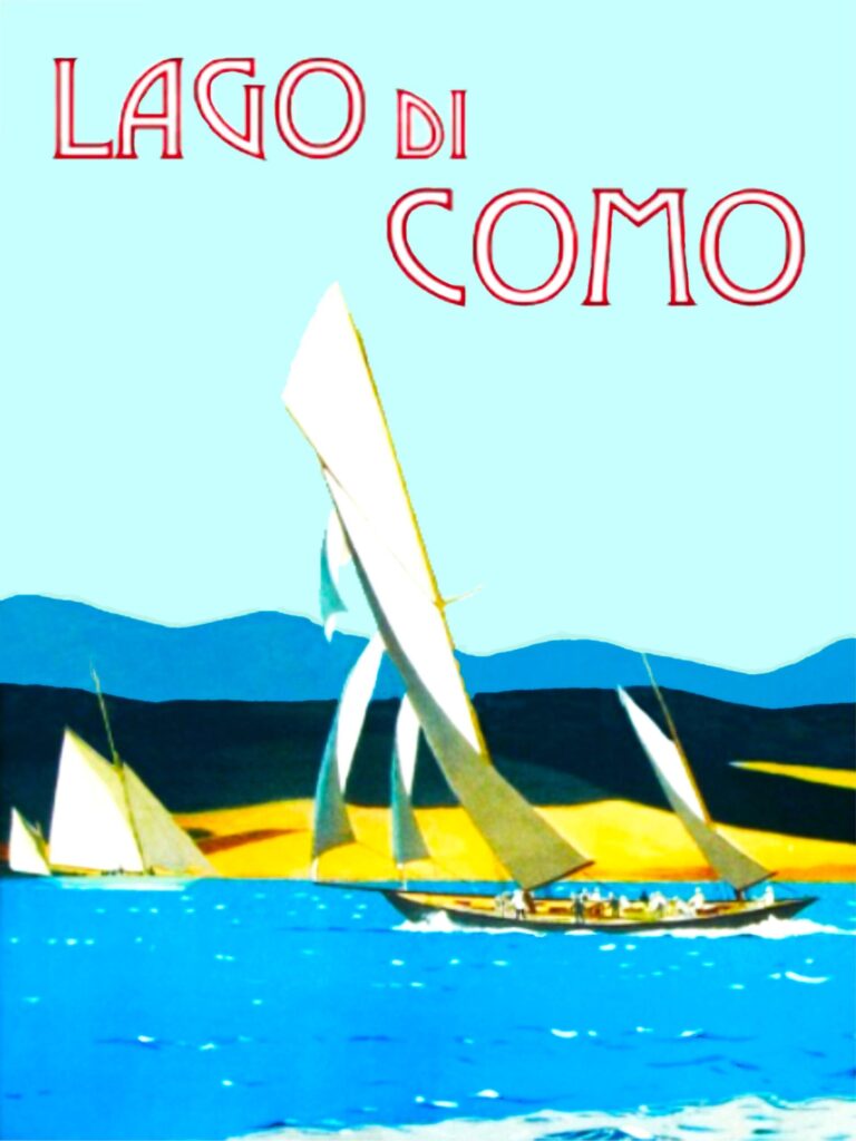 Vintage Lake Como Poster with Yacht. Lake Como poster