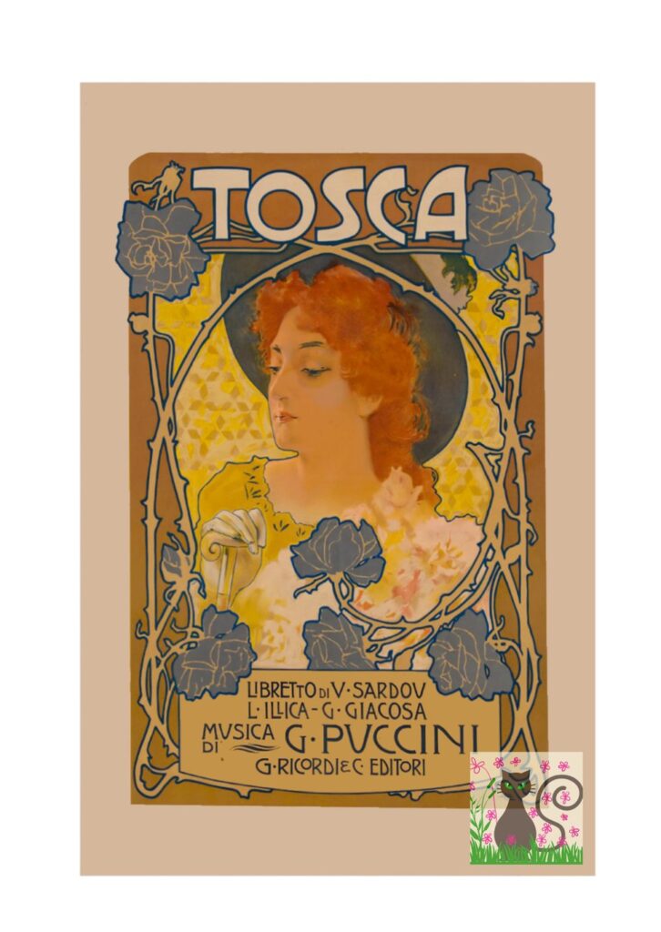 Vintage Theatre Poster, Tosca by Puccini, printable wall art
