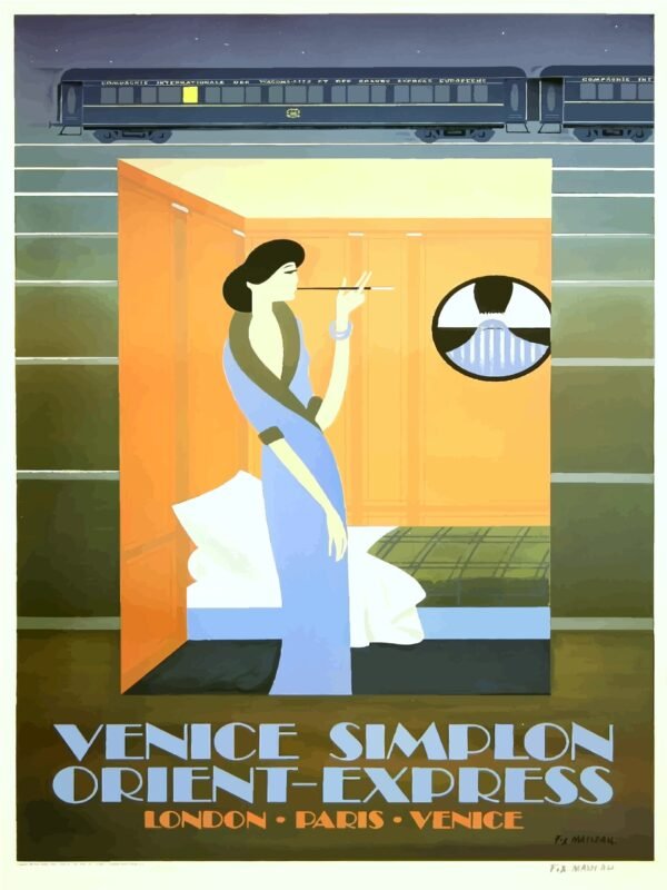 Vintage Art Deco Orient express poster, instant download, Venice Simplon poster print.