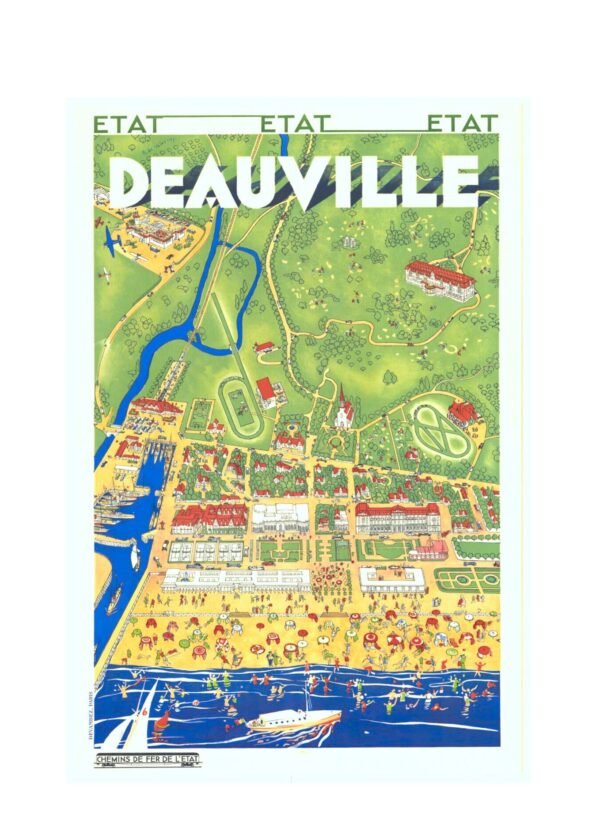 Deauville Chemins De Fer Vintage French Art Deco Travel Poster