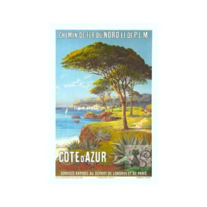 La Cote d'Azur Vintage French Art Nouveau Travel Poster, Retro World Travel Print