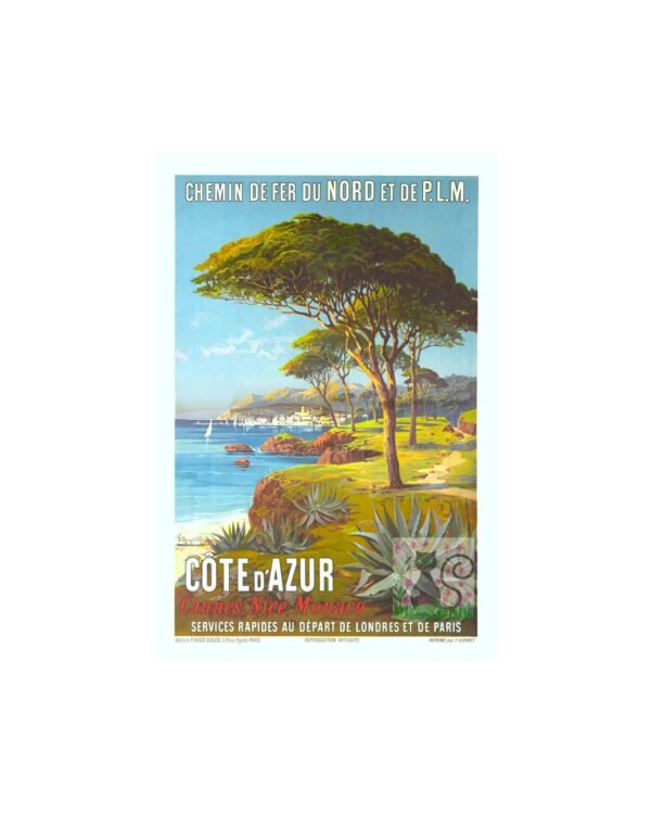 La Cote d'Azur Vintage French Art Nouveau Travel Poster, Retro World Travel Print