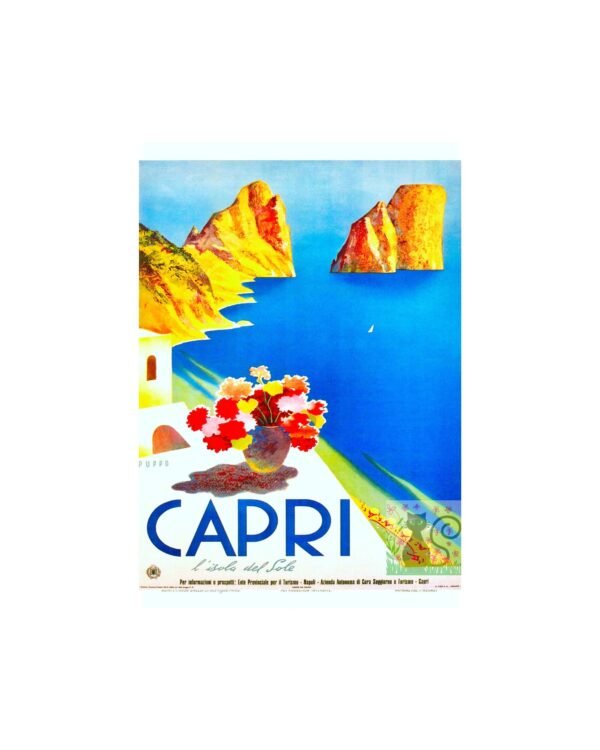 Capri Vintage Art Deco Travel Poster, Vintage World ENIT Italy Tourism Print