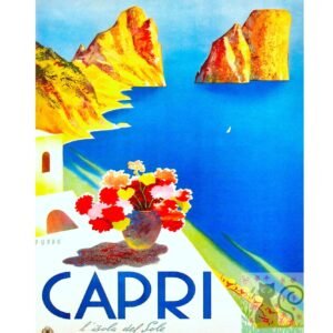 Capri Vintage Art Deco Travel Poster, Vintage World ENIT Italy Tourism Print