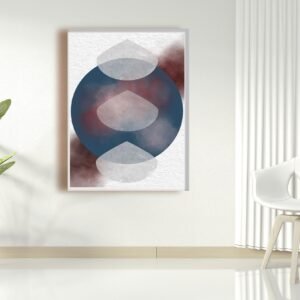 Navy Blue, Indigo, Grey, Red Shapes Abstract Contemporary Wall Art,