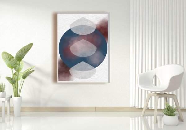 Navy Blue, Indigo, Grey, Red Shapes Abstract Contemporary Wall Art,