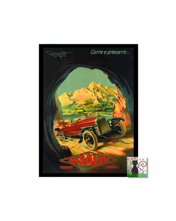 Vintage Italian Car poster, Ansaldo motors historic autos poster