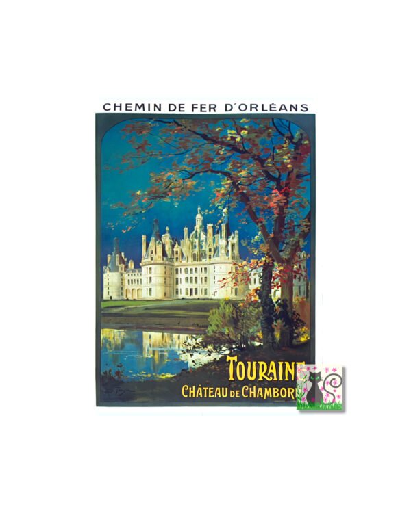 Chateau Chambord, Chateau di Chambord vintage poster for digital download, Loire valley chateau