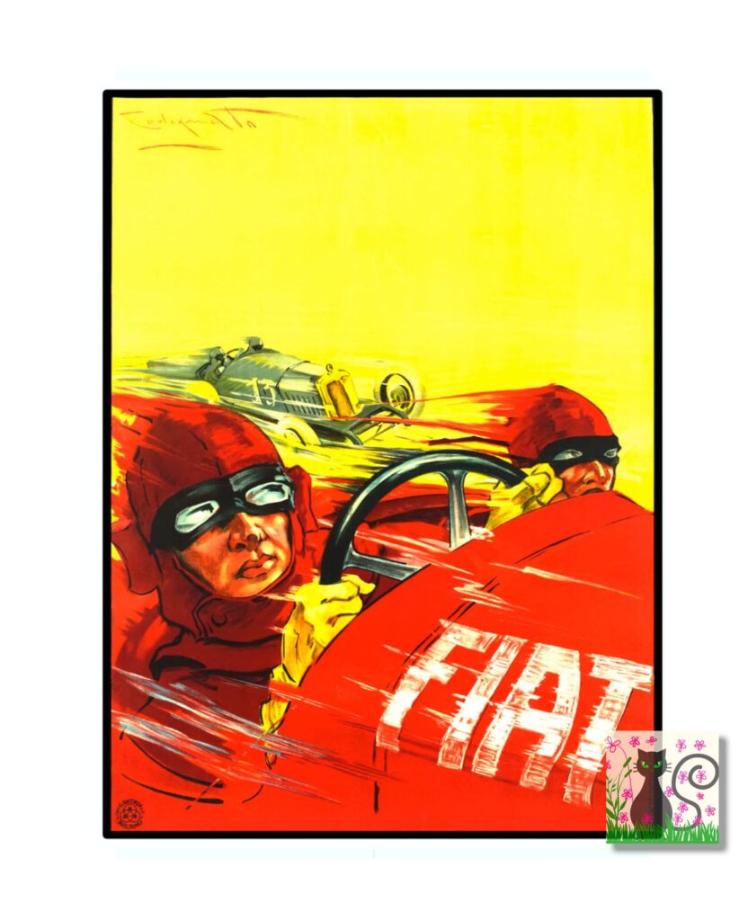 Fiat car ad, vintage racing car advert by Fiat in 1923
