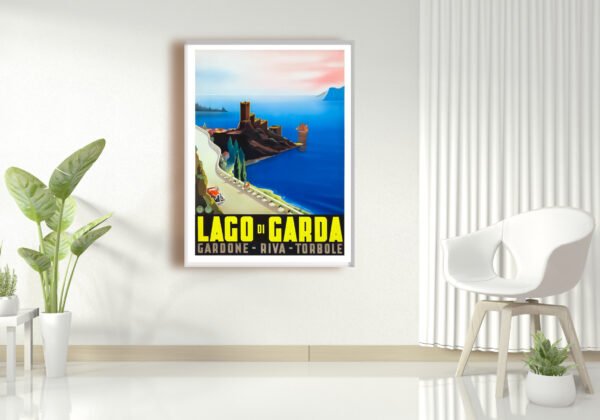 Lake Garda Travel print, Lago di Garda vintage world travel print, Italy