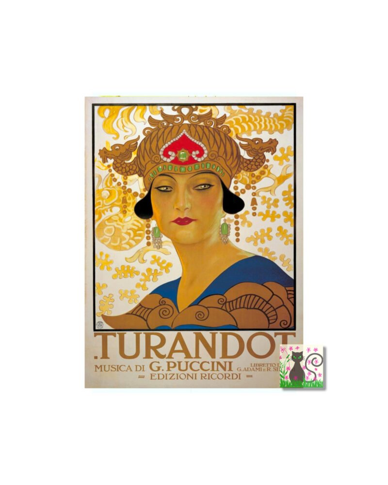 Turandot Poster, vintage Italian Opera Entertainment Poster of Turandot by Puccini