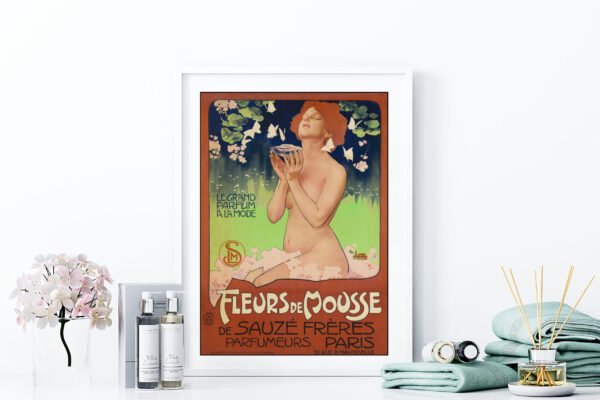 Vintage French perfume ad, Art Nouveau, Fleurs de Mouse