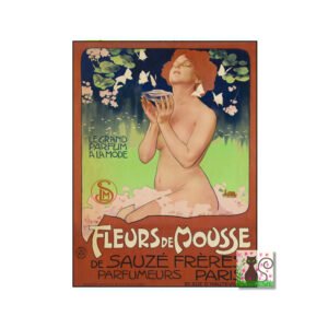 Perfume Poster Fleurs De Mouse, Vintage French Perfume, Beauty Advertising Poster Vintage Cosmetics Advert