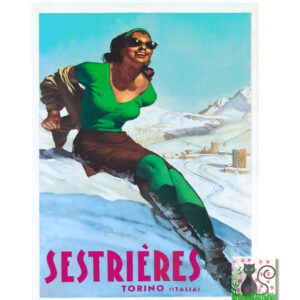 Vintage Winter Sports, Skiing Poster, Print Sestrieres