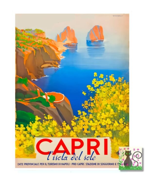 Capri Vintage Art Deco Travel Poster, Vintage World Travel Print