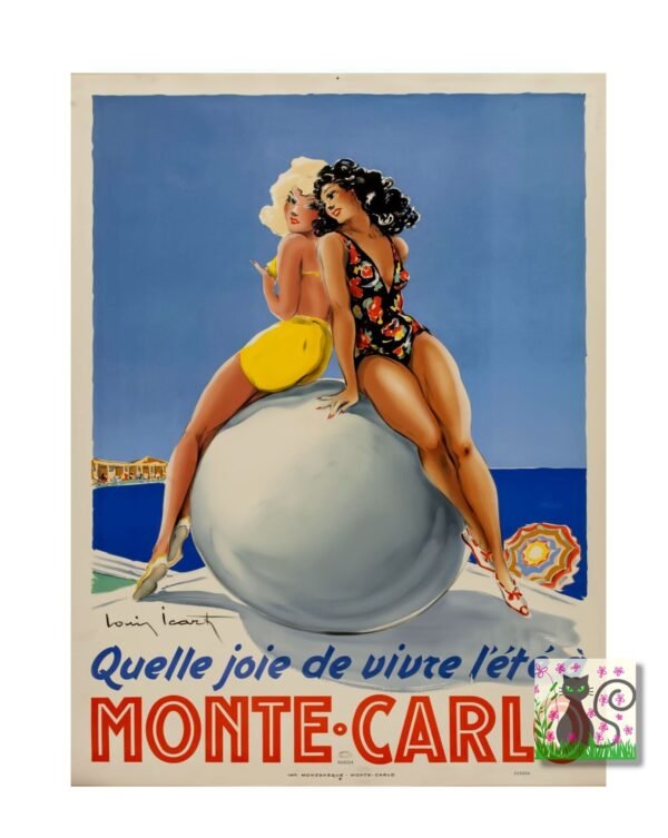 Monte Carlo Poster, Vintage French Travel Print, Monaco France Beach Picture