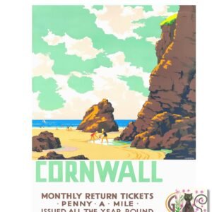 Cornwall GWR Vintage Travel Ad Poster, Great Western RailwayTravel Print