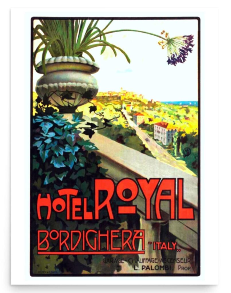 Hotel Royal Bordighera, Italy Vintage Italian Travel Poster