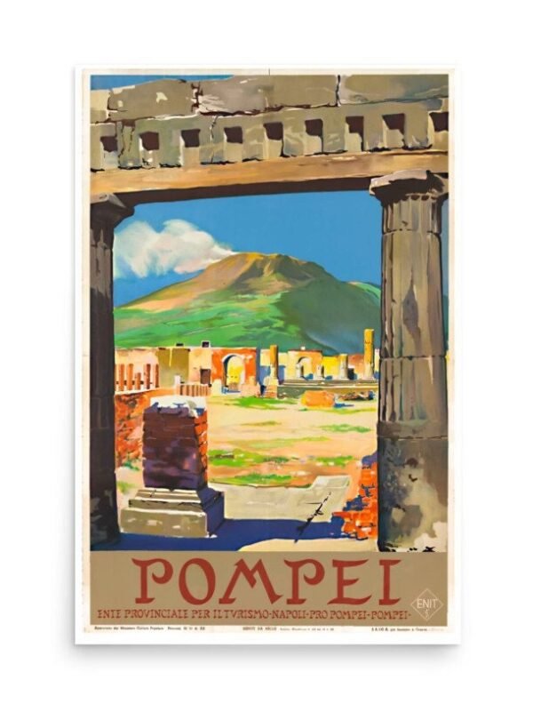 Pompeii Travel Poster, Vintage Italian Tourism Poster.