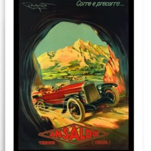 Vintage Italian Car Advert, Vintage Ansaldo Poster Print, Art Deco Italian Advert Print, Retro Car Print, Vintage Motor Poster