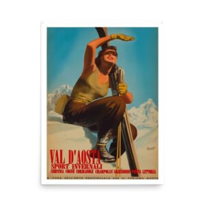Val d'Aosta, Vintage Ski Poster, Italian Travel Poster Winter Sports Poster