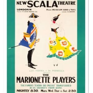 Vintage Theatre Poster, New Scala Theatre, The Marionette Players Poster Print, Historic Theatre Enternainment Poster