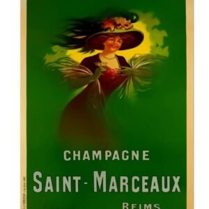 Vintage drinks poster, Vintage champagne poster, Champagne Saint-Marceaux poster