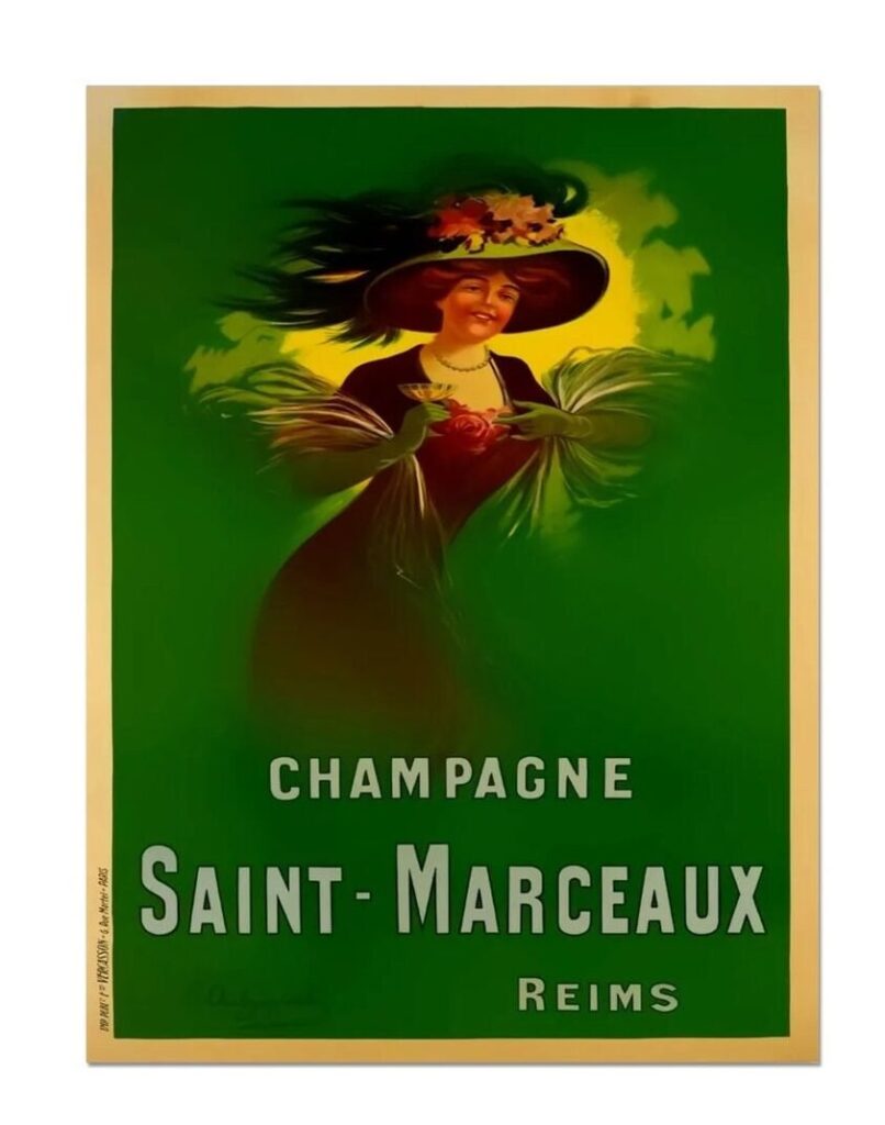 Vintage drinks poster, Vintage champagne poster, Champagne Saint-Marceaux poster