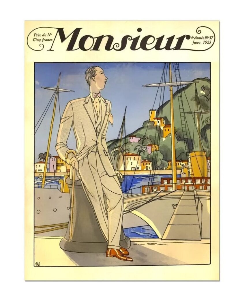 Vintage Monsieur Magazine illustration, vintage fashion poster, vintage men's fashion illustration poster, vintage men fashion poster