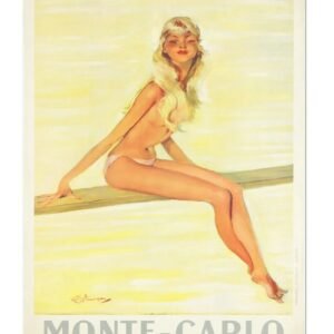 Monte-Carlo Monaco Tourism Poster Print, Vintage French Travel Poster For Monte Carlo Girl On A Board