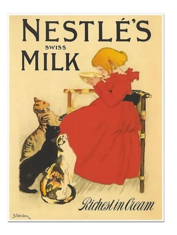 Vintage Nestle Milk Poster, Retro Food Advert