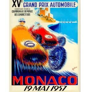 Monaco Grand Prix 1957 Poster. Monaco XVe Grand Prix Automobile 1957 Poster Print, Championnat Du Monde Pour Des Conducteurs, Poster instant digital download.