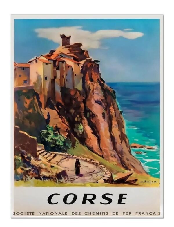 Vintage Corsica French Travel Poster,Société National des Chemins de fer Français , On Matte Paper Or Rolled Canvas.