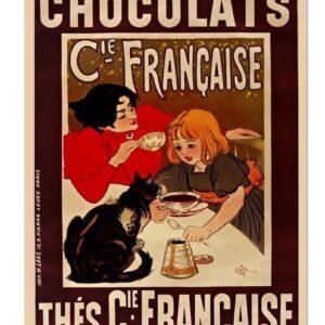 Chocolats, Vintage French Chocolate And Tea, Advertising Poster Print 1895 Steinlen poster of woman drinking Tea and a girl with hot chocolate