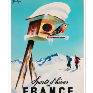 Winter Sports In France Vintage Travel & Tourism Poster