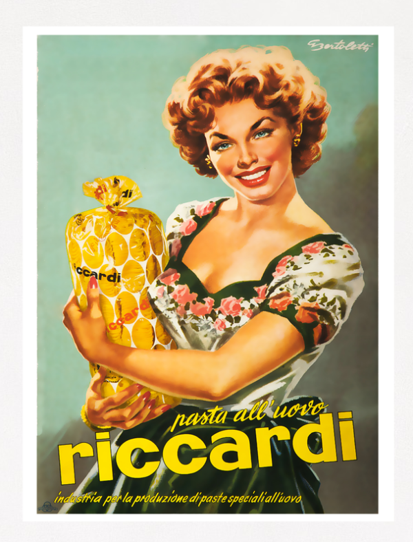 Vintage Italian pasta poster. Riccardi pasta poster. Retro Italian Food poster