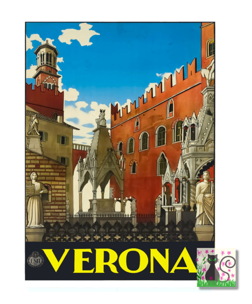 Vintage Verona travel poster for Digital download. Enit travel poster