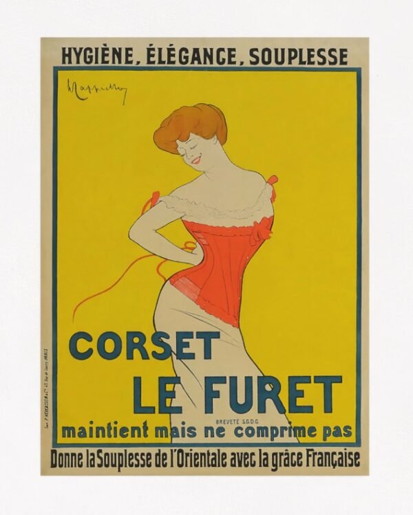 Vintage fashion poster, corset Le Furet