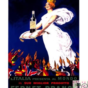Fernet Branca Poster, vintage Fernet Branca poster by D'Len Jean in 1922 featuring a woman representation of Italy.