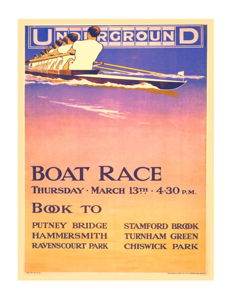 Vintage London Underground poster, Featuring the British Boat Race between Oxford and Cambridge universities.