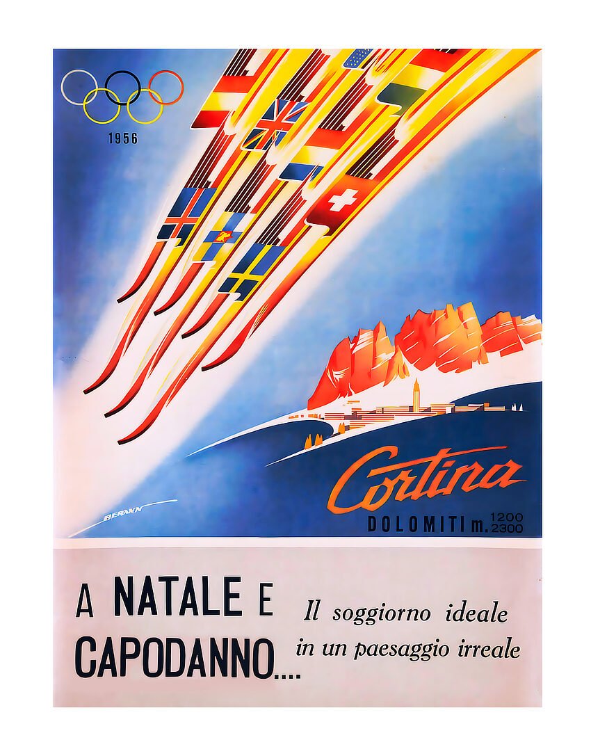 Cortina Winter Olympics poster, vintage Italian winter Olympics 1956 poster