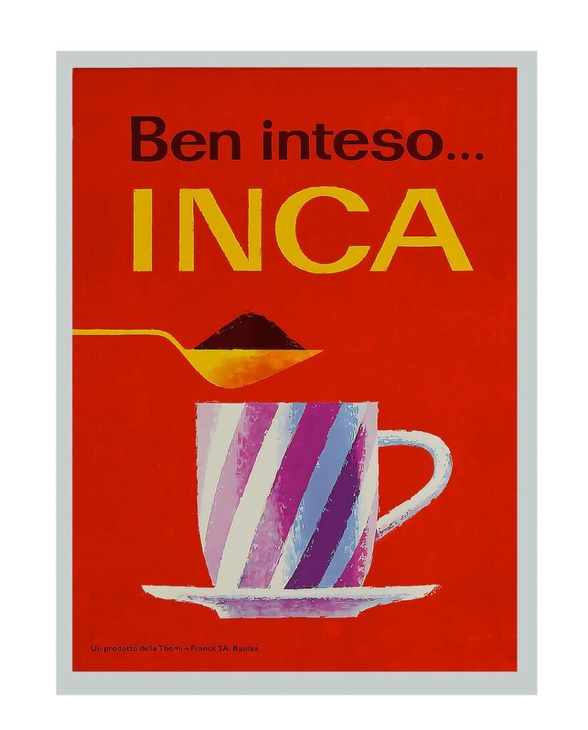 Vintage Inca Italian coffee poster, mid century vibrant espresso coffee print