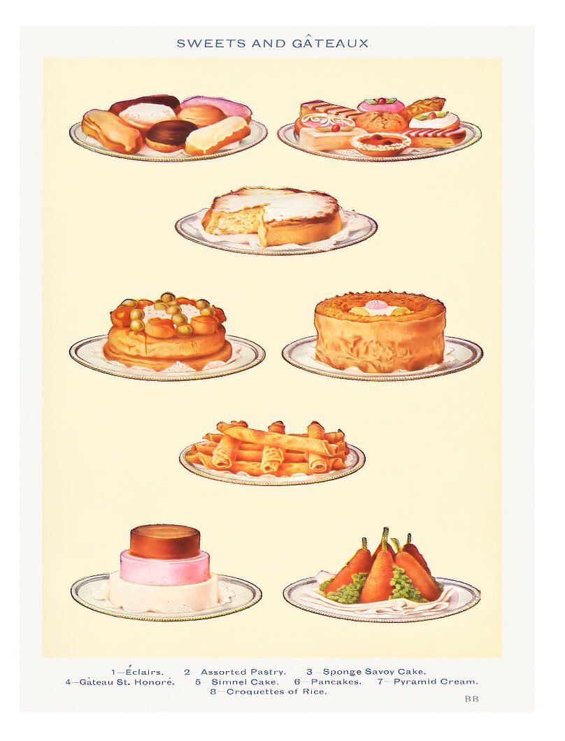 Mrs Beeton's book of household management cakes poster