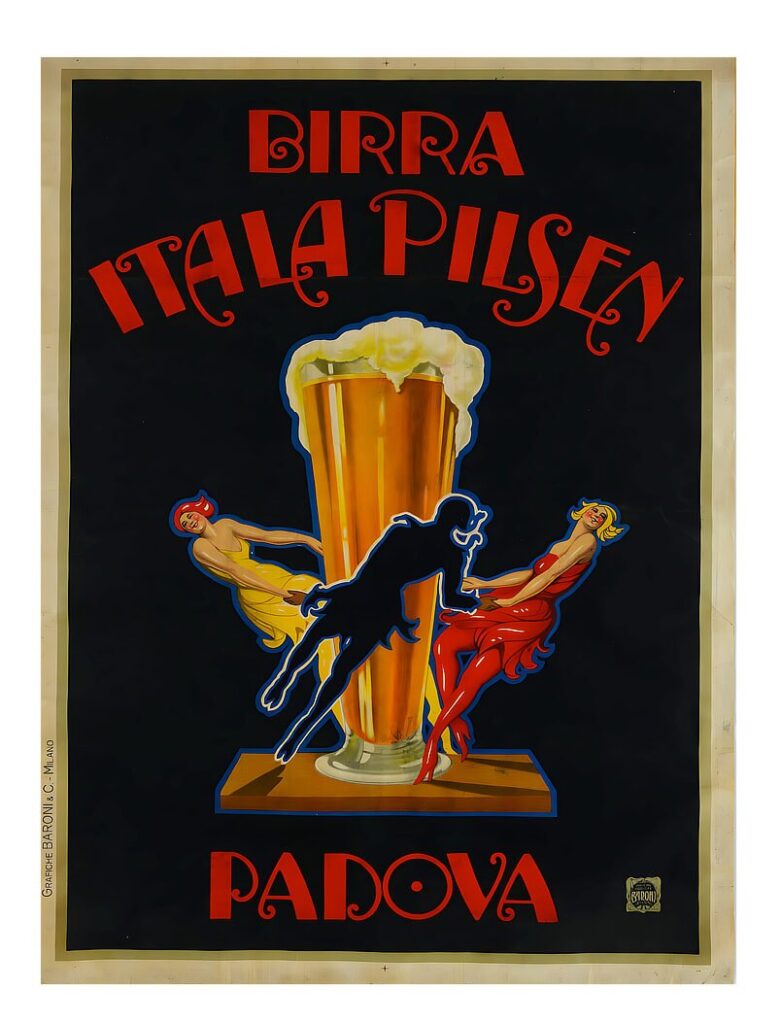 Leonetto Cappiello Birra Italia Pilsen vintage poster 1920-1930, Art Nouveau advertising art by Leonetto Cappiello