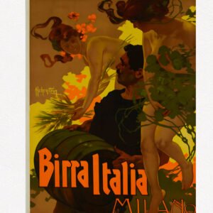 Birra Italia Milano vintage beer poster, vintage Italian drinks poster